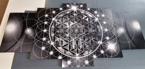 Tablou 5-piese Mandala fermecătoare în design alb-negru