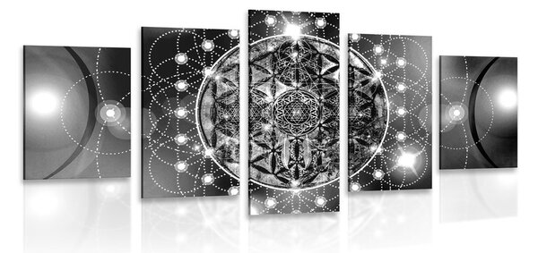 Tablou 5-piese Mandala fermecătoare în design alb-negru