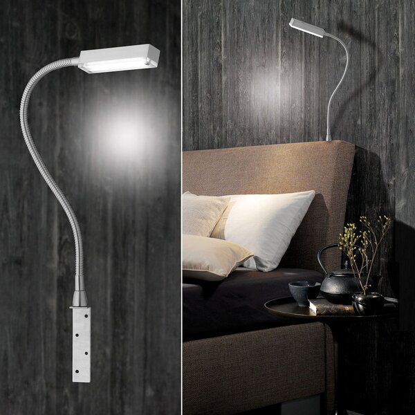 FISCHER & HONSEL Aplică LED Raik cu control prin gesturi, aluminiu, reglabil, Gri, dormitor, Metal, Modern