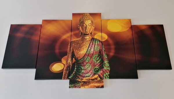 Tablou 5-piese statuie Buddha cu fundal abstract