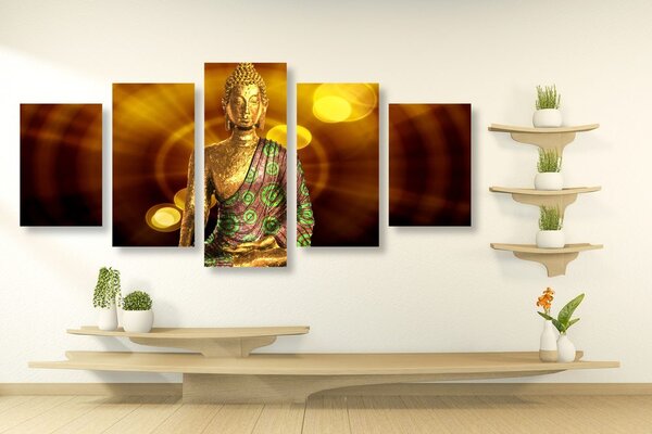 Tablou 5-piese statuie Buddha cu fundal abstract