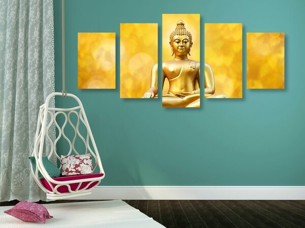 Tablou 5-piese statuie Budha de aur