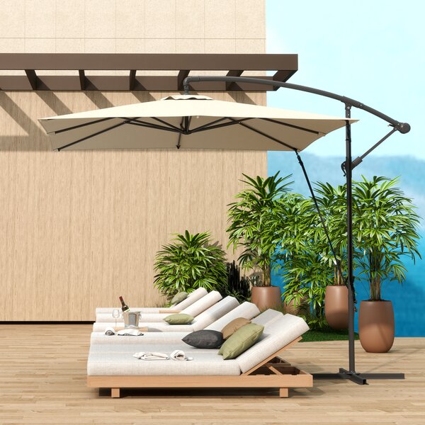 Outsunny Umbrelă de Grădină Suspendată 2.47x2.47 m, Umbrelă de Exterior cu Bază în Cruce, Corzi Antivânt, Bej | Aosom Romania