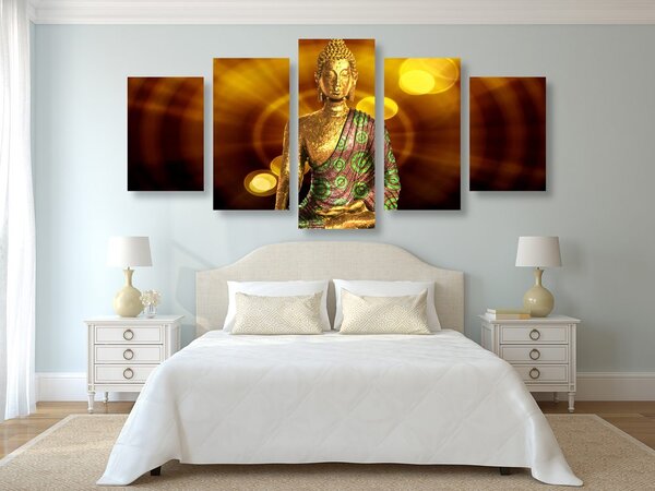 Tablou 5-piese statuie Buddha cu fundal abstract