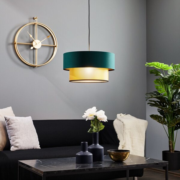 Maco Design Lampă suspendată Dorina, verde/auriu Ø 40cm, reglabil, Verde, Camera de zi / sufragerie, Plastic, Modern
