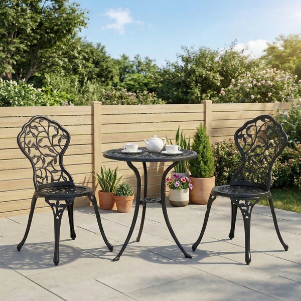 Outsunny 3pcs Patio Bistro Set Cast Aluminum Table Chair Outdoor Furniture Antique Black | Aosom Romania