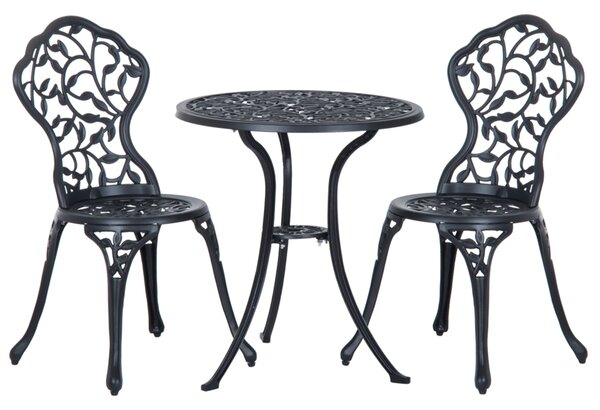 Outsunny 3pcs Patio Bistro Set Cast Aluminum Table Chair Outdoor Furniture Antique Black | Aosom Romania