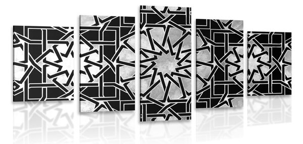 Tablou 5-piese mozaică orientală în design alb-negru