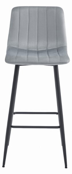 Scaun de bar POZZA VELVET cu picioare negre, gri deschis