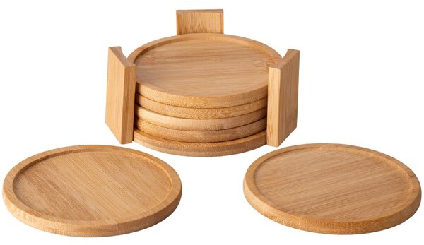 Set 6 suporturi pahare, diametru 10 cm, grosime 7 mm, bambus