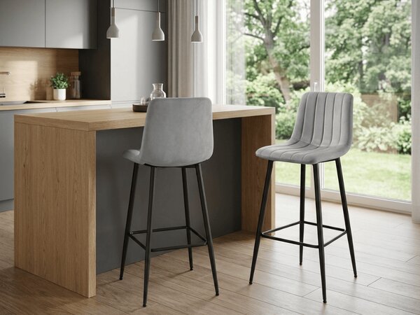 Scaun de bar POZZA VELVET cu picioare negre, gri deschis