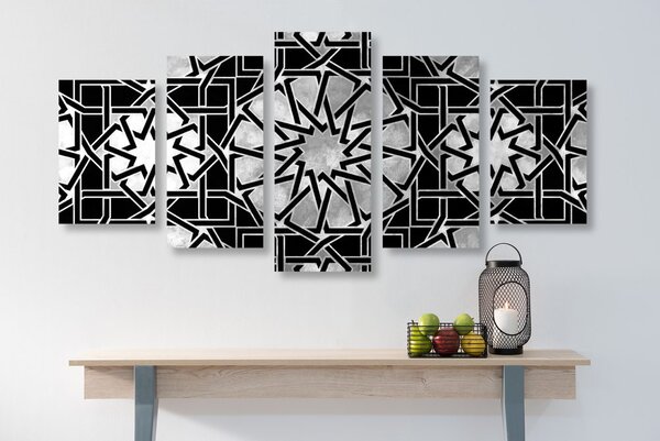 Tablou 5-piese mozaică orientală în design alb-negru