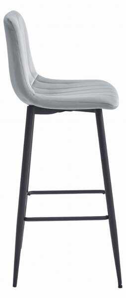 Scaun de bar POZZA VELVET cu picioare negre, gri deschis
