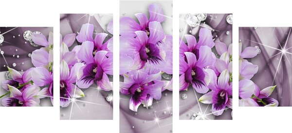 Tablou 5-piese flori violete pe un fundal abstract