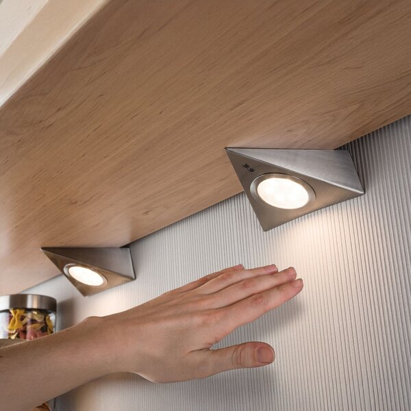 Paulmann Lampă LED pentru dulapuri, model triunghiular, din fier, cu senzor,, Metalic, Bucătărie, Metal, Modern