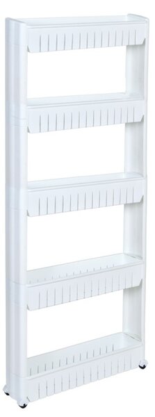 Raft universal mobil, design modular, 5 polite, inaltime 132 cm, alb
