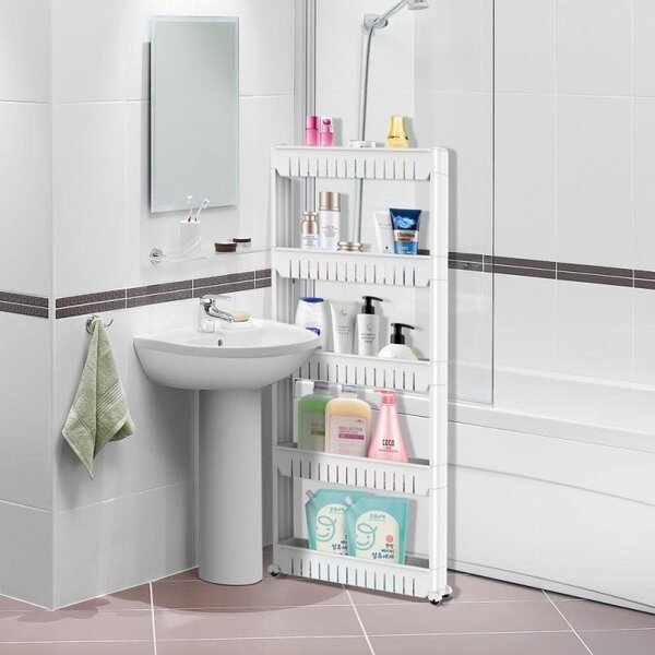 Raft universal mobil, design modular, 5 polite, inaltime 132 cm, alb