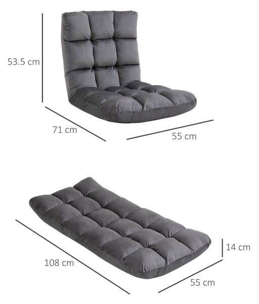 HOMCOM Fotoliu de Podea din Catifea cu Spătar Reglabil până la 180° și Tapițerie Groasă, 55x71x53.5cm, Gri Închis | Aosom Romania