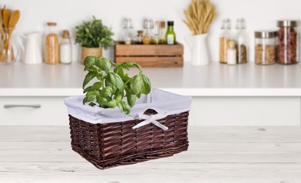 Cos din rachita pentru cosmetice sau alte accesorii, tesut manual, captuseala gri, 15x20x30 cm