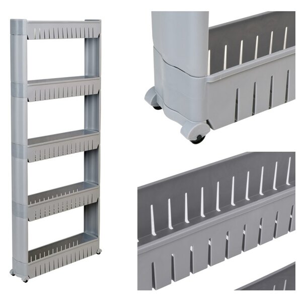 Raft modular universal, 5 polite depozitare, cu roti, 132x54x12,5 cm