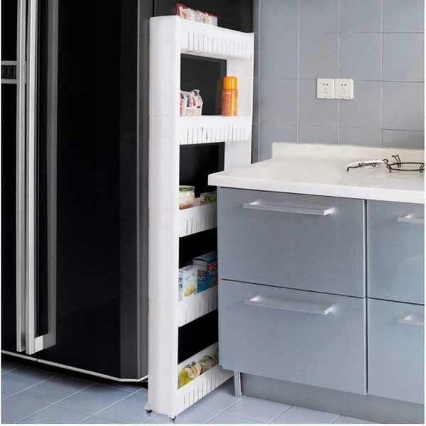 Raft universal mobil, design modular, 5 polite, inaltime 132 cm, alb