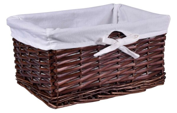 Cos din rachita pentru cosmetice sau alte accesorii, tesut manual, captuseala gri, 15x20x30 cm