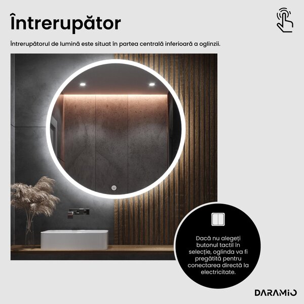 Daramio Oglindă de baie rotundă cu iluminare LED E1