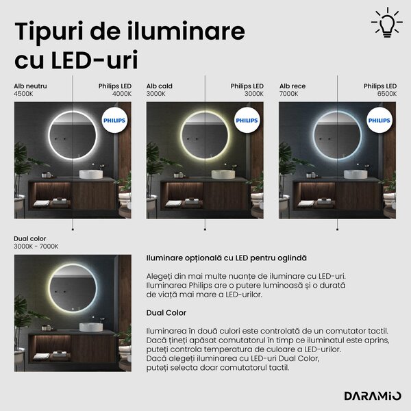 Daramio Oglindă de baie rotundă cu iluminare LED E1