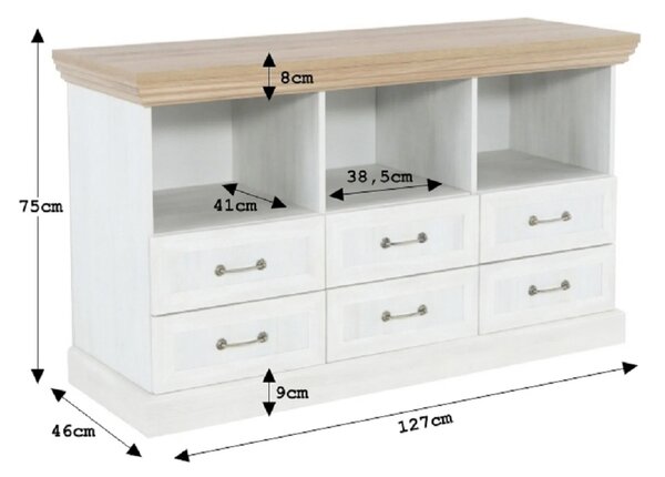 Comoda ROYAL RS, PAL, pin nordic/stejar salbatic, 127x46x75 cm