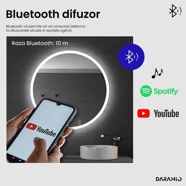 Daramio Oglindă de baie rotundă cu iluminare LED E1