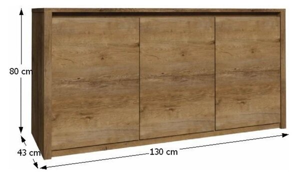 Comoda MONTANA K3D, PAL, stejar lefkas închis, 130x43x80 cm