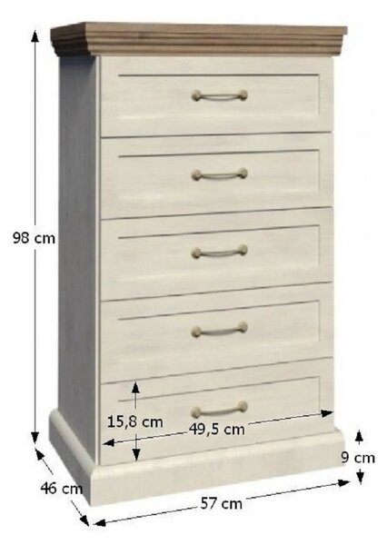 Comoda cu sertare ROYAL KS5, pin nordic/stejar salbatic, PAL melaminat