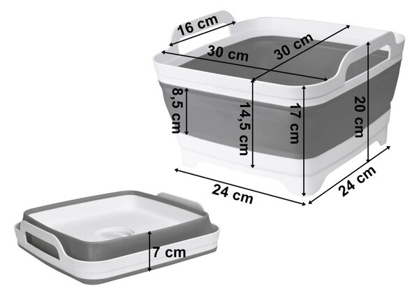 Bol din silicon pliabil cu scurgere si maner, inaltime 20 cm, adancime 14.5 cm, silicon