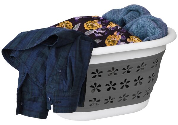Cos de rufe pliabil, 2 manere, 25 L, model floral, 25x50x37 cm, gri/alb