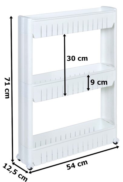 Raft modular baie/bucatarie, 3 niveluri, roti transport, inaltime 71 cm, alb