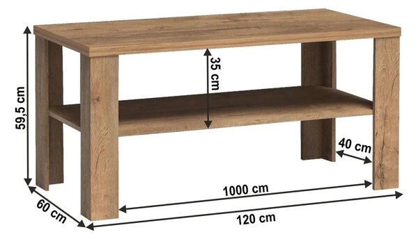 Masuta cafea TEDY T13, PAL melaminat, stejar lefkas, 120x60x59 cm