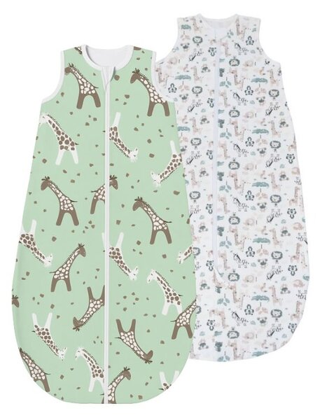 Set 2 saci de dormit copii ajustabili din material flausat 0–18 luni Kidizi Safari Giraffe, 1 tog