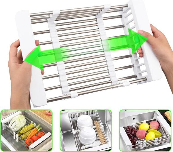Scurgator de vase extensibil, ORDOS, reglabil 28-43 cm, otel inoxidabil, argintiu, alb