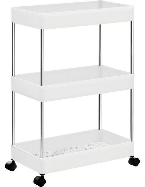 Etajera cu 3 rafturi depozitare, roti cu blocare, 15 kg/nivel, inaltime 72 cm, plastic si metal