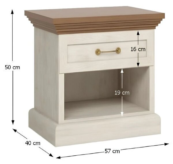 Noptiera ROYAL SN, pin nordic/stejar salbatic, PAL melaminat, 57x40x50