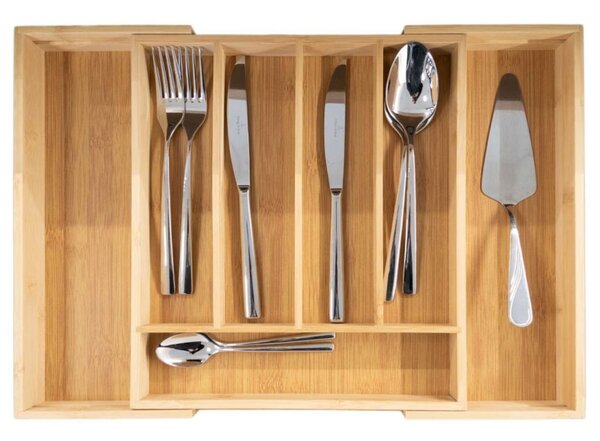 Organizator tacamuri, 7 compartimente, latime 45 cm, lemn de bambus natural