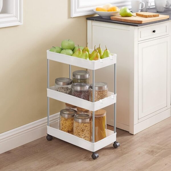 Etajera cu 3 rafturi depozitare, roti cu blocare, 15 kg/nivel, inaltime 72 cm, plastic si metal