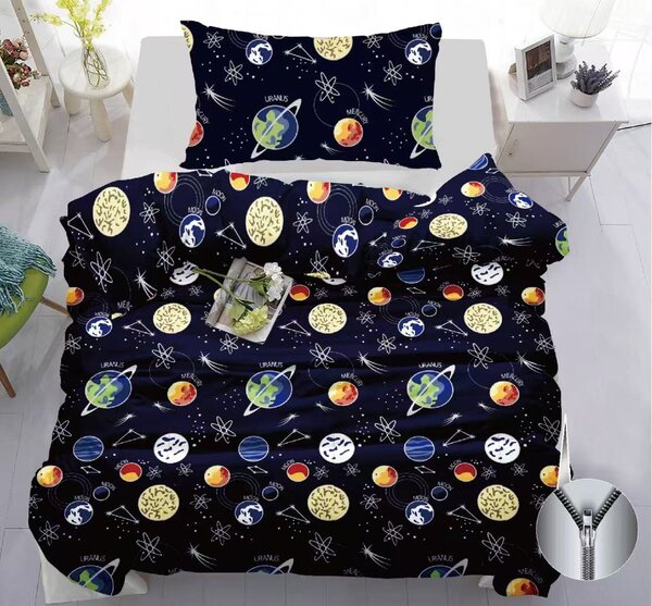 Lenjerie de pat din bumbac PLANETS albastru inchis Dimensiune lenjerie de pat: 70 x 90 cm | 140 x 200 cm