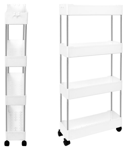 Raft mobil cu 4 spatii depozitare, 4 carlige, sarcina maxima per raft 12 kg, 87x40x13 cm