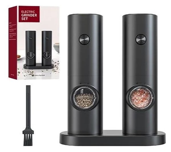 Set 2 rasnite pentru condimente, suport dedicat, indicator LED, grosime reglabila, maner antiderapant, negru