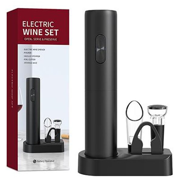 Set tirbuson electric din 5 piese, deschizator electric, multifunctional, baterii, 21.5 x 4.8 cm, negru