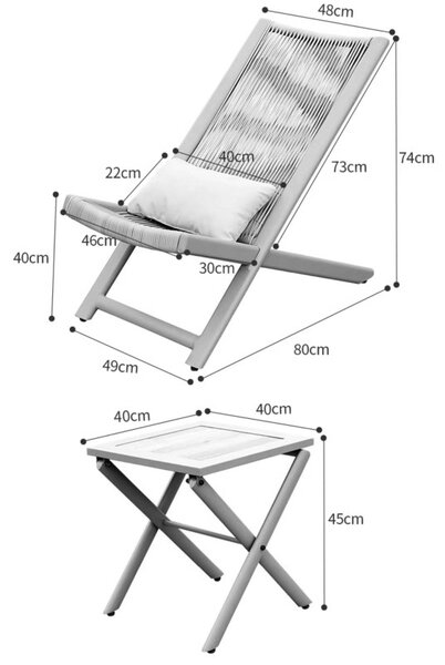Set mobilier terasa, doua fotolii si o masuta de cafea, design modern, otel si plastic