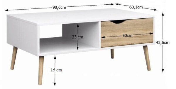 Masuta de cafea OSLO 75384, stejar sonoma/alb, PAL melaminat, 99x60x43