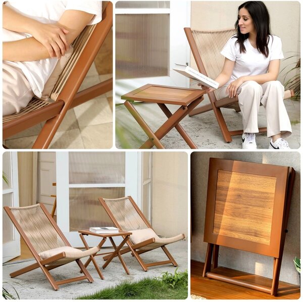 Set mobilier terasa, doua fotolii si o masuta de cafea, design modern, otel si plastic