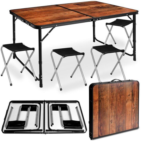 Set masa pliabila cu 4 scaune pentru camping, placa MDF, cadru aluminiu/otel, maxim 20 kg, 120x60 cm